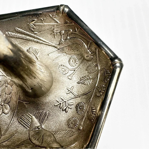 Vintage Godinger Silver Plated Ring Holder Humming Birds Flowers Nature Jewelry - Picture 7 of 9